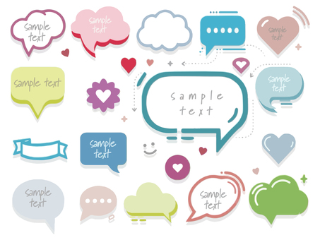 カラフル　影付き吹き出し 吹き出し,カラフル,飛び出す,ボタン,ガーリー,韓国風,可愛い,ハッピー,セットのイラスト素材