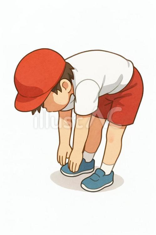 斜め後ろ向きの前屈してる小学生（体育着） 小学生,男子,前屈のイラスト素材
