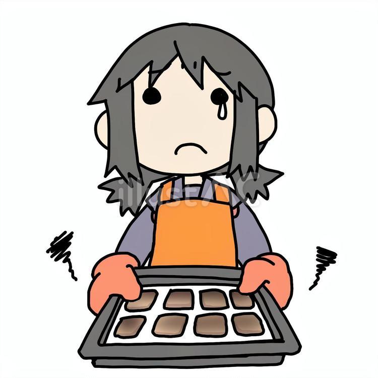 泣きながら失敗クッキーを焼く少女 少女,クッキー,泣くのイラスト素材