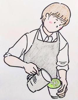 ラテアートを作るカフェ店員 カフェ,ラテアート,カフェ店員,コーヒーショップ,コーヒー,バリスタ,男性,職業,仕事,アイコンのイラスト素材