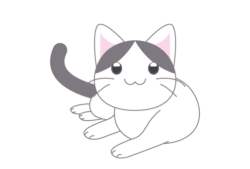 むっくり起き上がる八割れヌッコさんカード 猫,はちわれ,デフォルメ,キャラクター,はがき,かわいいのイラスト素材