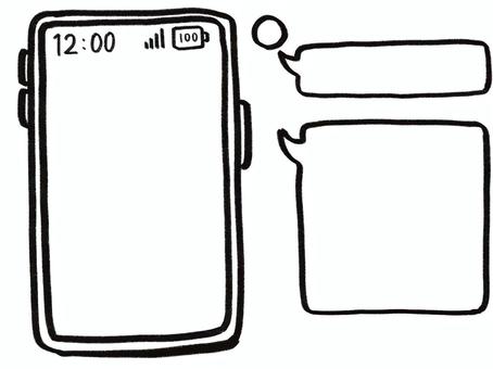 手描きのスマホとメッセージ風ふきだし 手描き,イラスト,素材,背景,デザイン,シンプル,スマホ,ふきだし,メッセージ,アイコンのイラスト素材