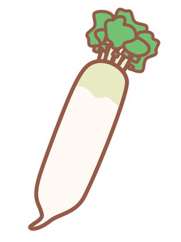 シンプルな大根のイラスト 大根,一本,根菜,野菜,白い,葉っぱのイラスト素材