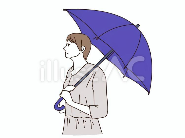 紫の傘をさす女性 傘,女性,雨のイラスト素材