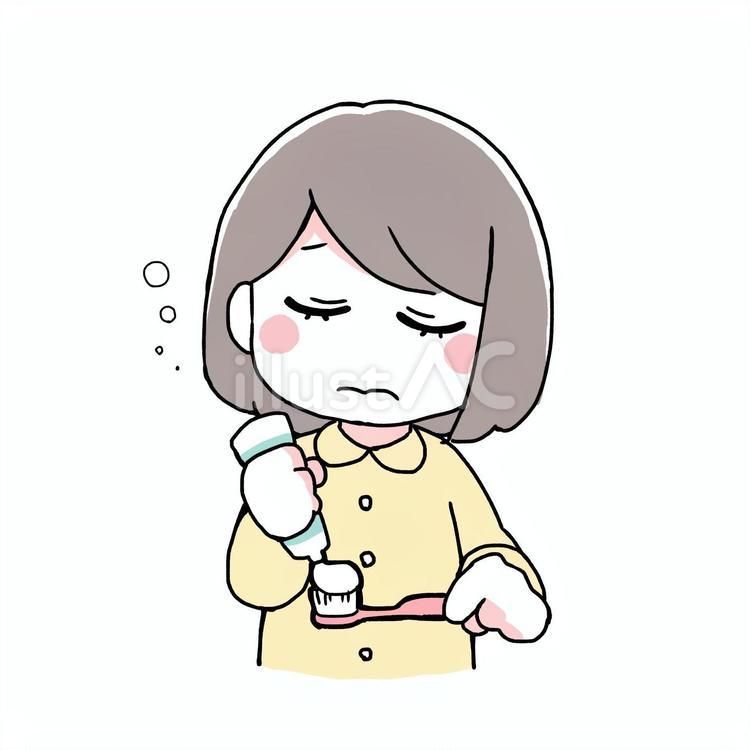 うとうとしながら歯磨きする女性 女性,女の子,朝のイラスト素材