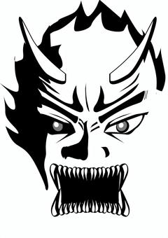鬼白黒 鬼,顔,怒り,表情,怖い,牙,つの,妖怪,怪物,白黒のイラスト素材