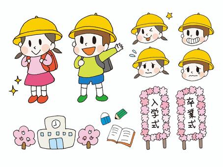 入學儀式/畢業典禮/小學生, 入学式, 毕业典礼, 小学生, JPG, PNG 和 AI