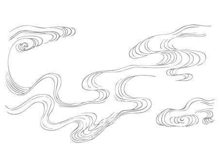 日本の模様23_波・手描き風 日本の模様23_波・手描き風 波,海,うねり,流水,水,液体,流れ,伝統模様,古代模様,線画のイラスト素材