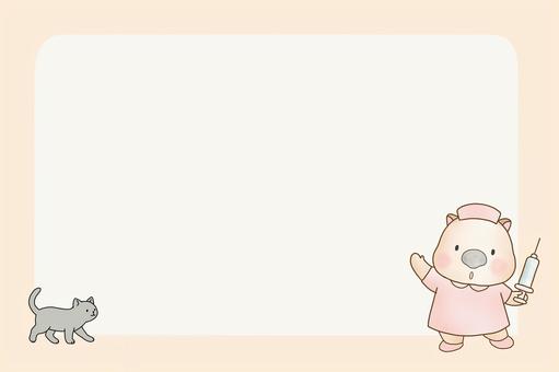 ウォンバットちゃんと猫のお知らせフレーム ウォンバット,ナース,猫のイラスト素材