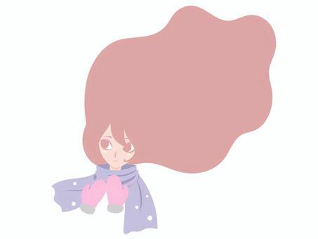 冬のマフラー女の子 冬,女の子,女性,女子,マフラー,雪,手袋,髪,ロングヘア,フレームのイラスト素材