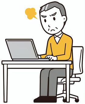 ニット中年男性(黄)-514-全身  ニット中年男性(黄)-514-全身 パソコン,怒る,おじさん,男性,中年,お父さん,パパ,シニア,ミドルエイジ,人物のイラスト素材
