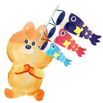 水彩画_こいのぼりを持つネコ_01 猫,動物,手描き,水彩画,水彩,水彩風,水彩画風,鯉のぼり,端午の節句,こどもの日のイラスト素材