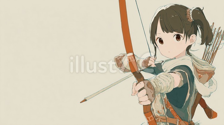 弓を構えるポニーテールの少女 弓,少女,アーチャーのイラスト素材