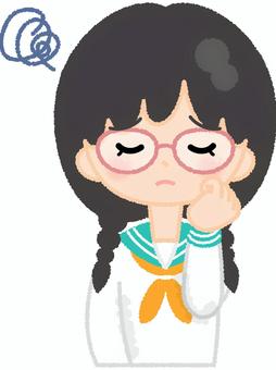 学生服女性2悩む 学生服,悩む,考える,モヤモヤ,セーラー服,学生,未成年,少女,人物,おさげのイラスト素材