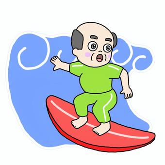 サーフィンするおじいさん おじいさん,男性,人物,サーフィン,サーファー,サーフボード,波乗り,スポーツ,マリンスポーツ,夏のイラスト素材