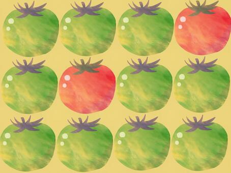 赤と緑のトマトのパターン背景(黄色) トマト,赤,緑,黄色,パターン,背景,シンプル,かわいい,食べ物,野菜のイラスト素材