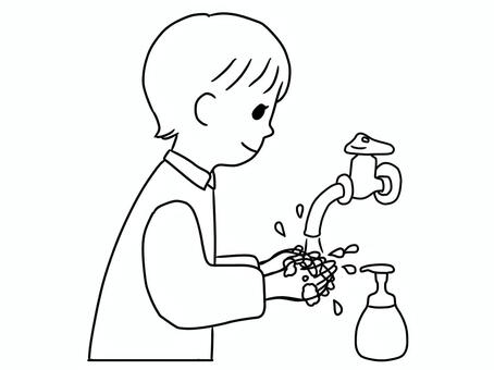 ハンドソープで手を洗う少年 かわいい,児童,仲間,友達,人,学校,小学校,小学生,10代,子供のイラスト素材