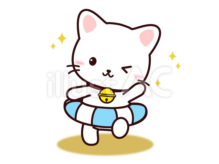 ねこさん（浮き輪） ねこ,浮き輪,動物のイラスト素材