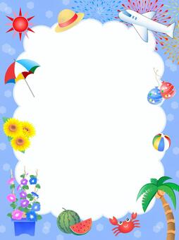 夏休みのフレーム、背景02 夏休み,夏,フレーム,水彩,手描き,背景,ひまわり,朝顔,花火,スイカのイラスト素材