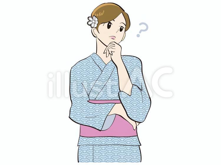 和服の女性　考える　青 人物,女性,和服のイラスト素材