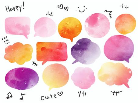 水彩のかわいいフキダシ　手描き 吹き出し,フキダシ,カラフル,グラデーション,グラフィック,水彩,フレーム,セット,バリエーション,手描きのイラスト素材