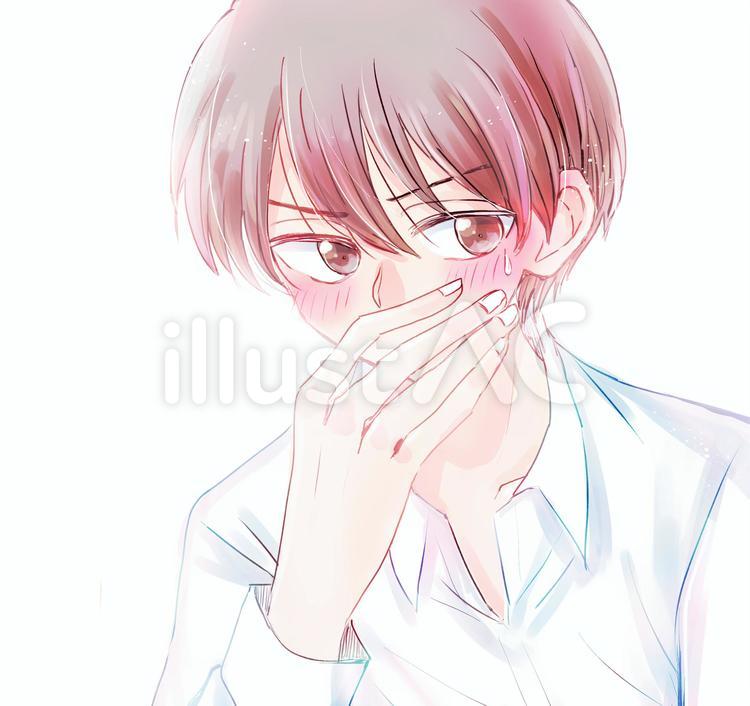 口元を隠して照れている男子（影なし） 男性,男の子,男子のイラスト素材