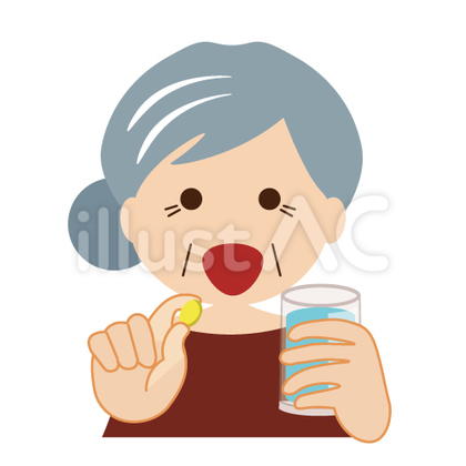 薬・サプリメントを飲むお婆ちゃん