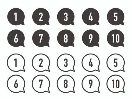 Number icon set (speech bubble/1 digit), , JPG, PNG and AI