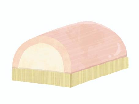 板に乗った蒲鉾(かまぼこ) 板に乗った蒲鉾(かまぼこ) 蒲鉾,カマボコ,紅白,ピンク色,練り物,板,食べ物,水彩,手描きのイラスト素材