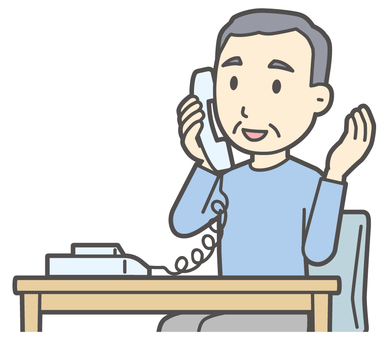  ロンTお爺さん-373-バスト 電話,お爺さん,高齢者,老人,男性,祖父,人物,かわいい,通話,受話器のイラスト素材