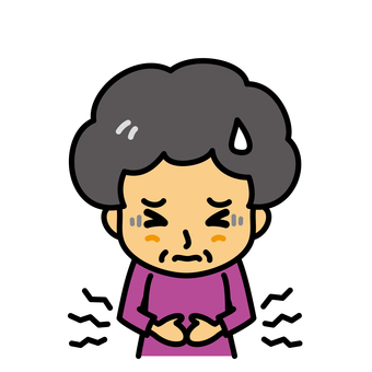 シニア女性　腹痛 腹痛,高齢者,胃痛,病気,痛み,症状,食あたり,食中毒,お腹,さしこみのイラスト素材