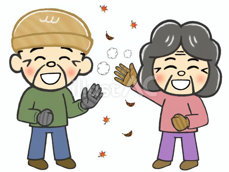 シバレるねえ寒い朝の散歩の挨拶元気な老人 老人,後期,高齢者のイラスト素材