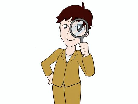 洞察力がある 虫眼鏡,男性,笑顔,正面,洞察力,眼識,見る,先見の明,見識,先見のイラスト素材