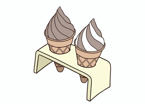 コーヒーミックスソフトクリーム置き ソフトクリーム,ミックス,チョコレート,コーヒー,バニラ,夏,茶色,シンプル,暑い,溶けるのイラスト素材