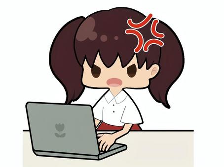 ツインテールの女の子 パソコン 怒り 女の子,かわいい,ツインテール,机,パソコン,怒り,イラストのイラスト素材