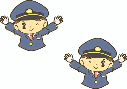 鉄道員の万歳 駅員,車掌,運転士,運転手,鉄道員,乗務員,鉄道,新幹線,路面電車,地下鉄のイラスト素材