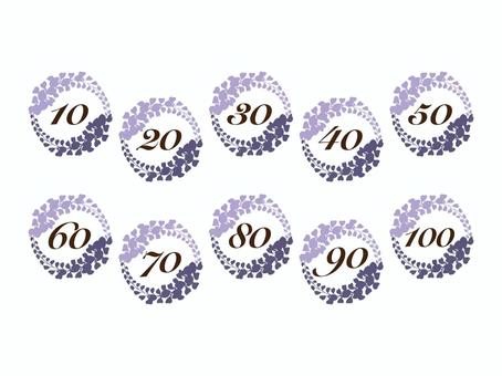 数字（藤の花のフレーム10〜100）01 数字,ナンバー,番号,藤の花,紫,フレーム,セット,アイコンのイラスト素材
