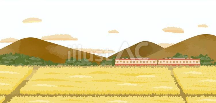 秋の日本の田園風景のイラスト素材6 秋,田,田んぼのイラスト素材