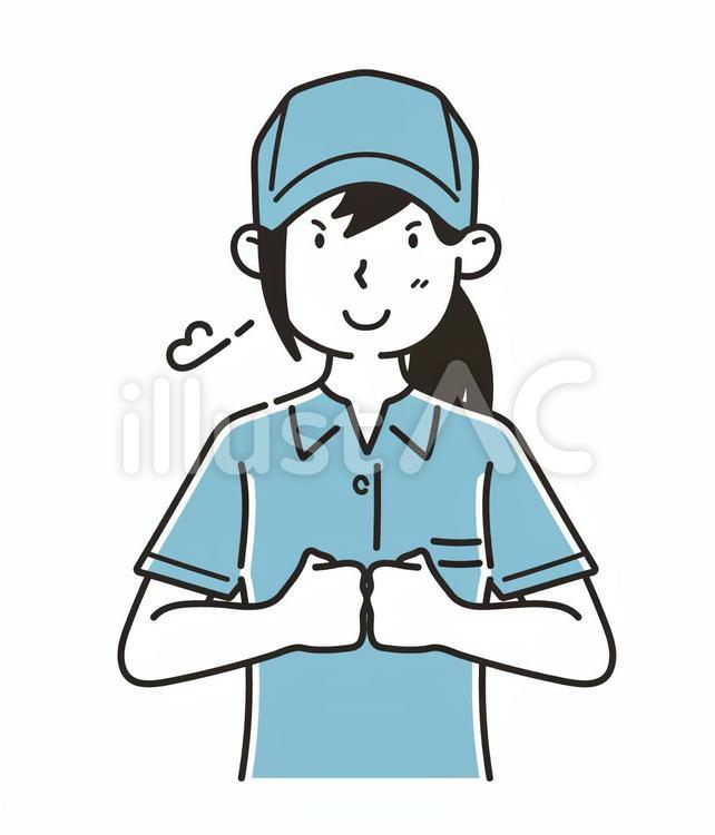 意気込む作業着の女性 作業着,女性,意気込むのイラスト素材