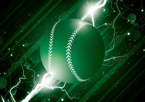 野球のボールと稲妻の緑色の背景素材 スポーツ,野球,ボール,雷,稲妻,光,パーティクル,緑色,背景のイラスト素材