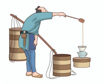 江戸時代　油売り 江戸時代,油売り,天秤棒,そそぐ,柄杓,青のイラスト素材