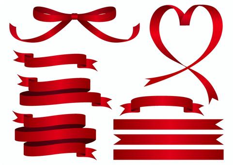 光沢のある単色リボンセット　赤 リボン,帯,フレーム,タイトル,飾り枠,装飾,プレゼント,ギフト,見出し,バナーのイラスト素材