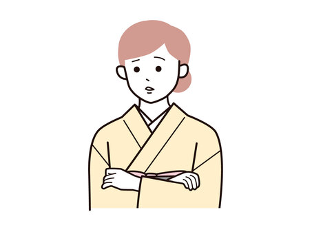 話を聞き悩み考える着物女性A左／カラー 腕組み,聞く,考える,女性,お母さん,着物,講師,20代,30代,40代のイラスト素材
