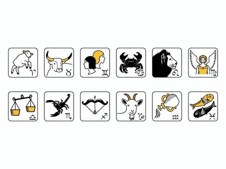 １２星座のサインとイラスト 12星座,サイン,牡羊座,牡牛座,双子座,蟹座,獅子座,乙女座,天秤座,蠍座のイラスト素材