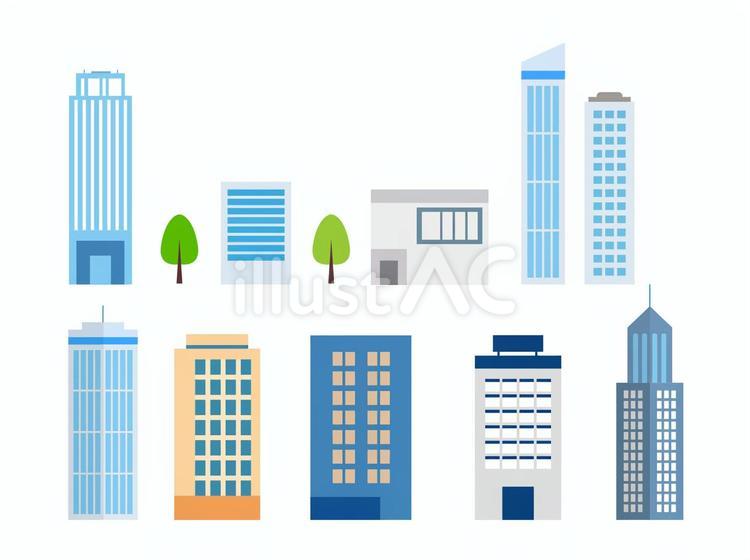 ビル　街並み　イラスト　セット4 ビル,建物,街並みのイラスト素材