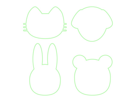 猫、犬、うさぎ、熊の可愛い顔フレーム 猫、犬、うさぎ、熊の可愛い顔フレーム 動物,線画,アウトライン,アイコン,シルエット,顔,可愛い,猫,犬,うさぎのイラスト素材