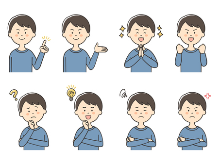 男性のセット 男性のセット ポイント,指差し,強調,紹介,案内,説明,教える,紹介する,解説,アドバイスのイラスト素材