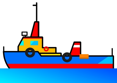 タグボート 船,船舶,ボート,タグボート,小型船,海,蛍光色,カラフル,デフォルメ,背景透過のイラスト素材
