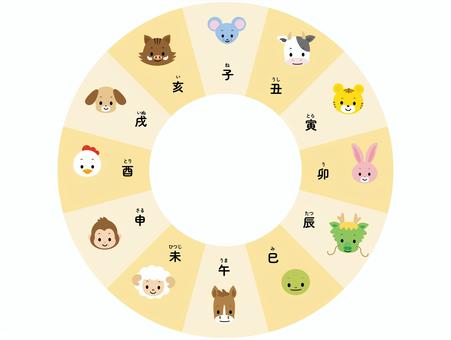 干支表　漢字＋ひらがな 干支,年賀状,馬,午年,ネズミ,牛,寅,うさぎ,羊,蛇のイラスト素材
