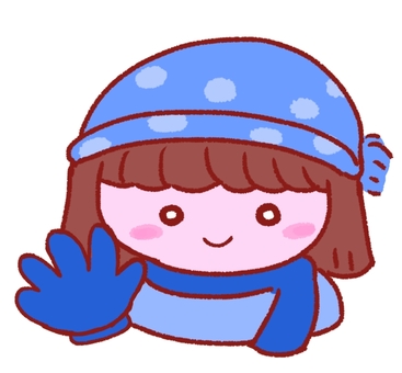 冬　女の子　イラスト 冬,マフラー,手袋,青色,アイコン,ワンポイント,ゆるかわ,かわいい,イラストのイラスト素材